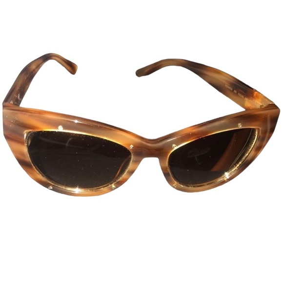 MCM brown tortoise sunglasses authentic with gold trim & hard case NWOT - Picture 1 of 9